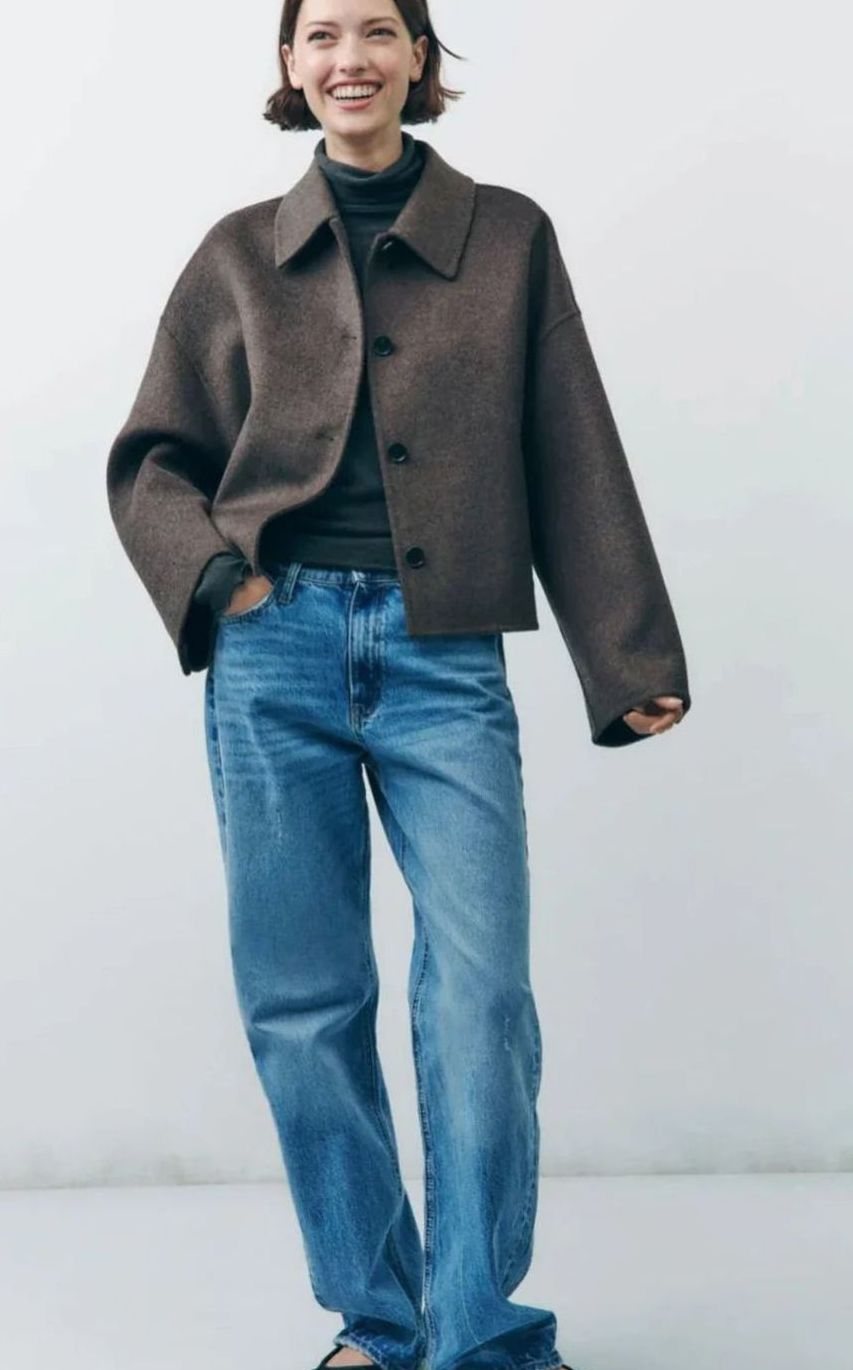 Dames Cropped Oversized Jack Klassieke Knoopsluiting Zijzakken
