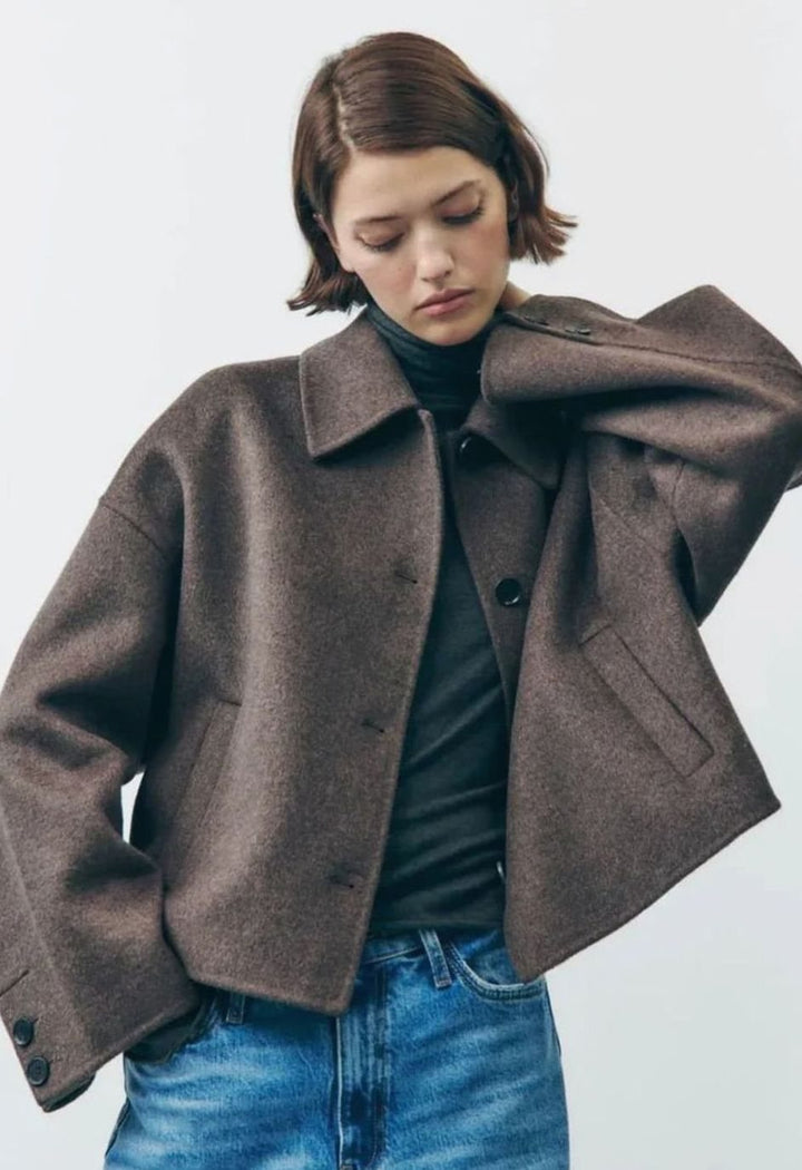 Dames Cropped Oversized Jack Klassieke Knoopsluiting Zijzakken