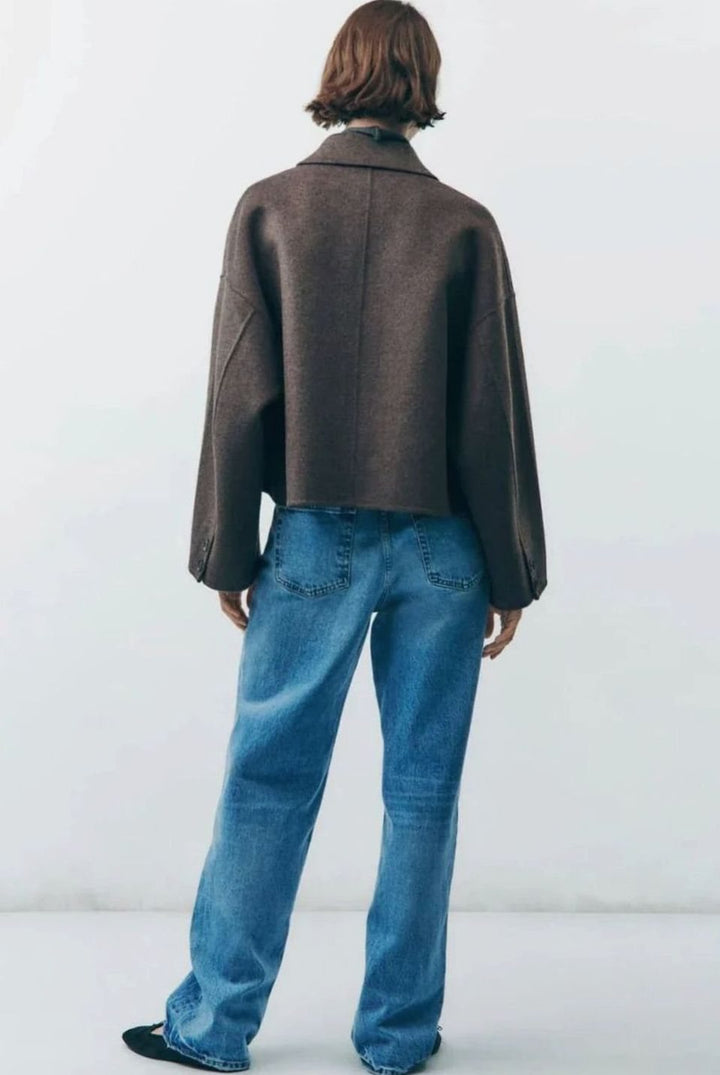 Dames Cropped Oversized Jack Klassieke Knoopsluiting Zijzakken