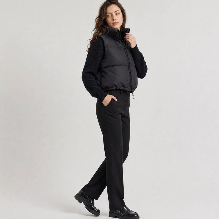 Dames Cropped Puffer Gilet Hoge Kraag Rits Mouwloos