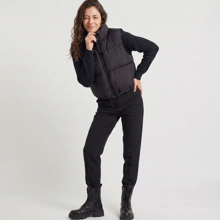 Dames Cropped Puffer Gilet Hoge Kraag Rits Mouwloos