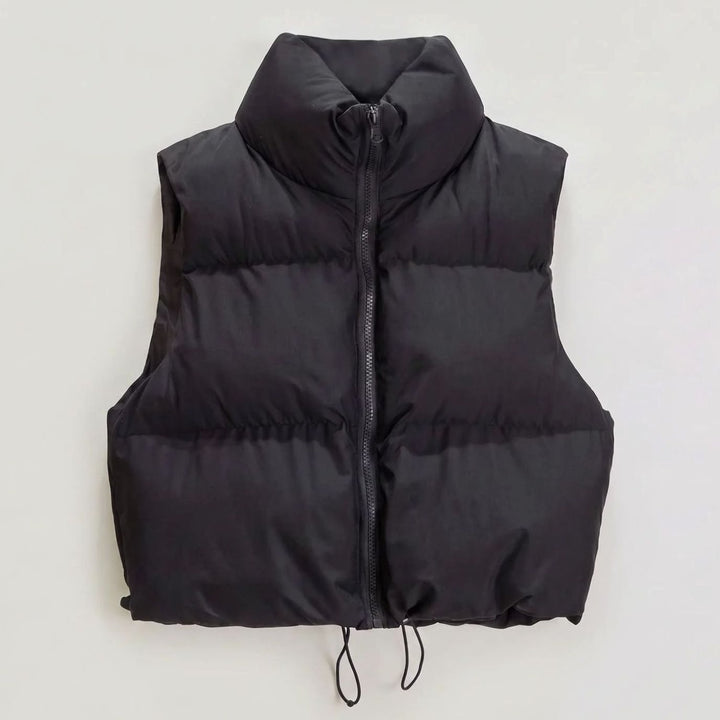 Dames Cropped Puffer Gilet Hoge Kraag Rits Mouwloos