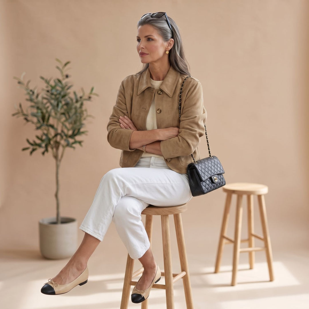 Dames Cropped Suède Jacket Knoopsluiting Heupzakken