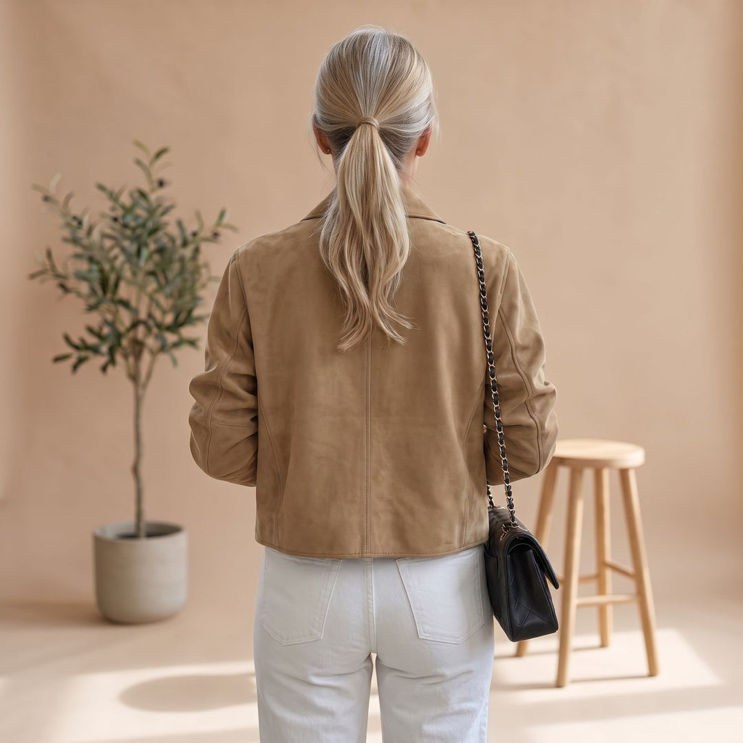 Dames Cropped Suède Jacket Knoopsluiting Heupzakken