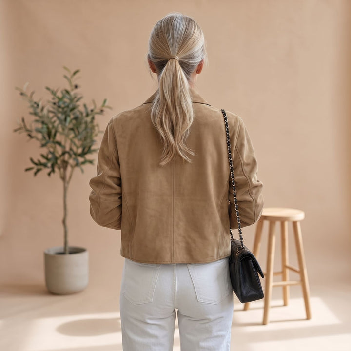 Dames Cropped Suède Jacket Knoopsluiting Heupzakken