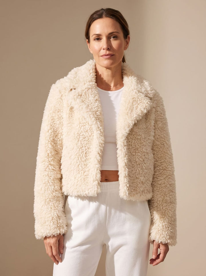 Dames Cropped Teddy Jas Faux Fur Lange Mouwen