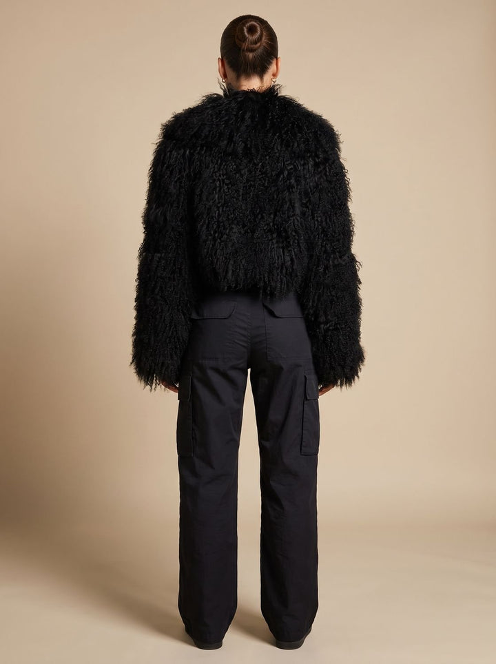 Dames Cropped Teddy Jas Faux Fur Lange Mouwen