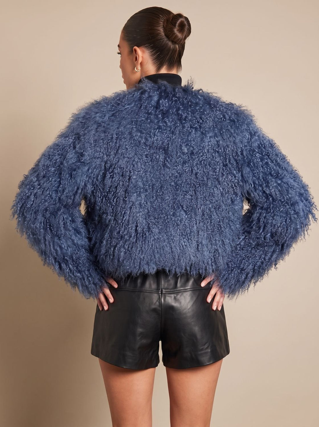 Dames Cropped Teddy Jas Faux Fur Lange Mouwen