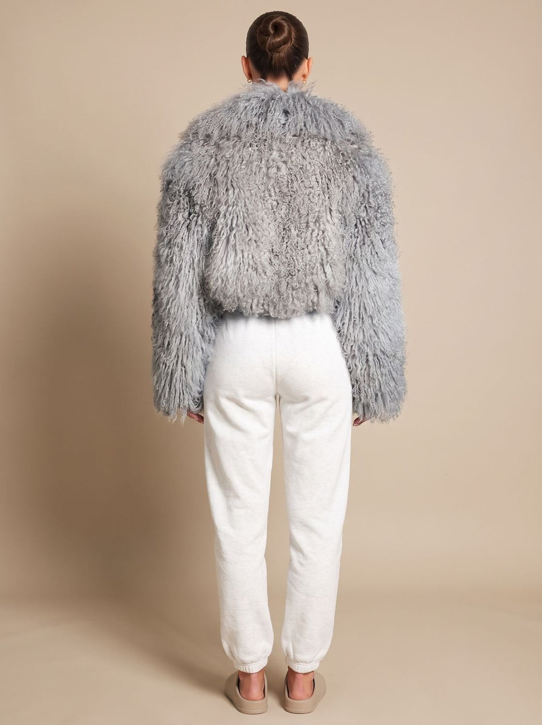 Dames Cropped Teddy Jas Faux Fur Lange Mouwen