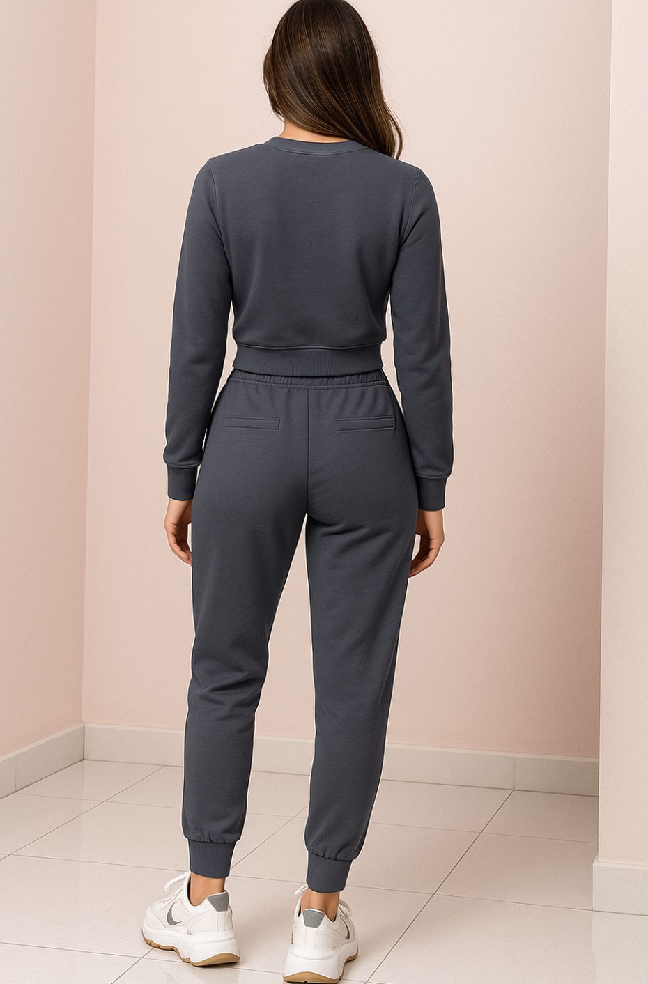 Dames Cropped Trui Tweedelig Trainingspak Hoge Taille