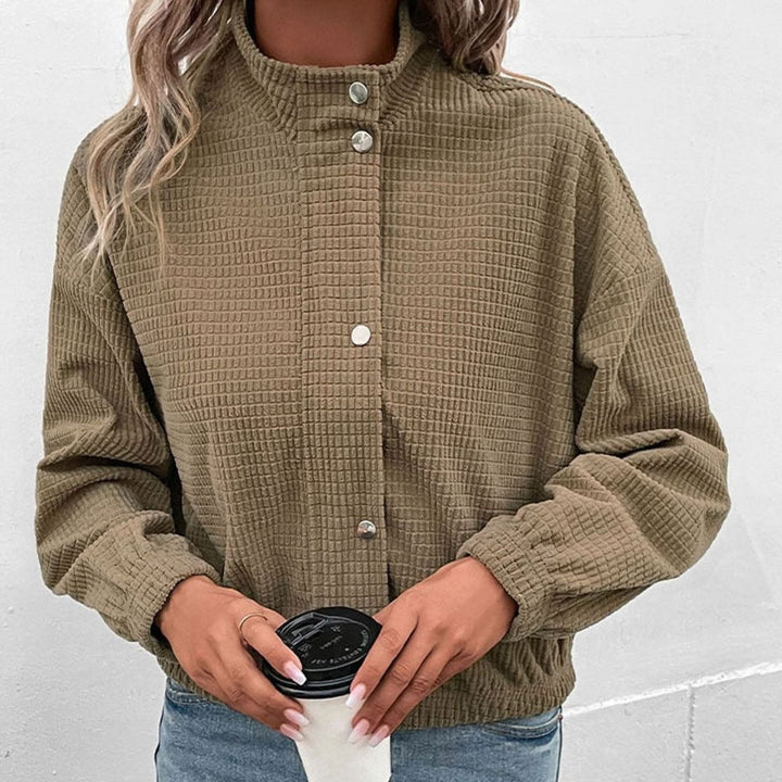 Dames Cropped Wafelstructuur Drukknoop Jasje met Zijzakken