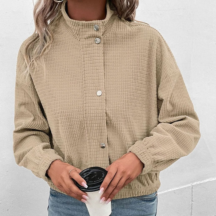Dames Cropped Wafelstructuur Drukknoop Jasje met Zijzakken