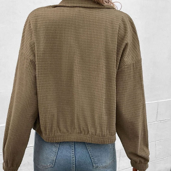 Dames Cropped Wafelstructuur Drukknoop Jasje met Zijzakken