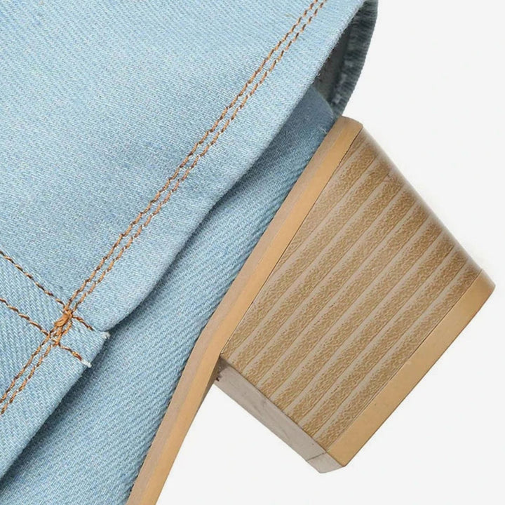 Dames Denim Western Laarzen met Lage Blokhak Cowboystijl