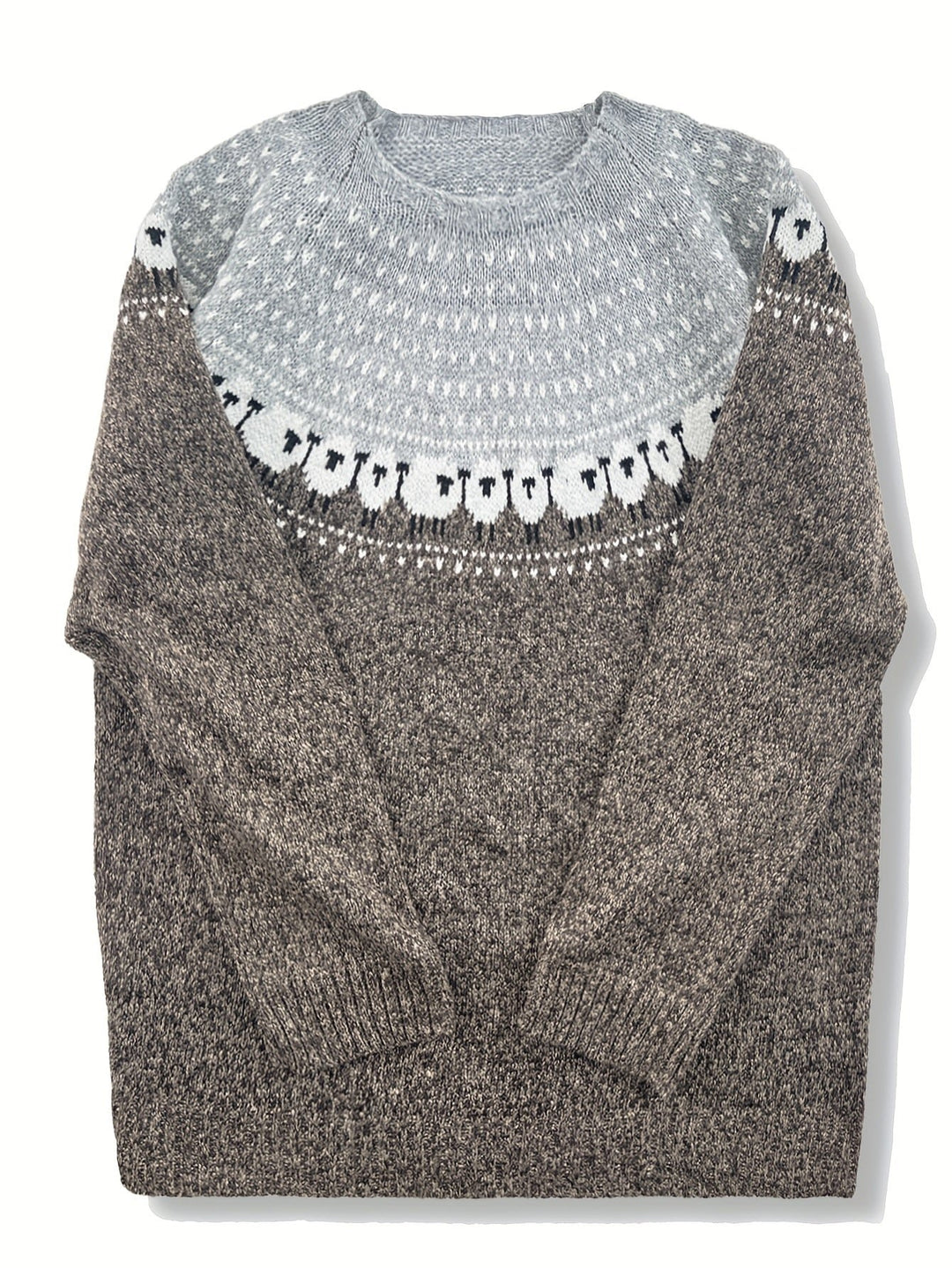 Dames Dikke Gebreide Trui Schapenpatroon Jacquard Pullover