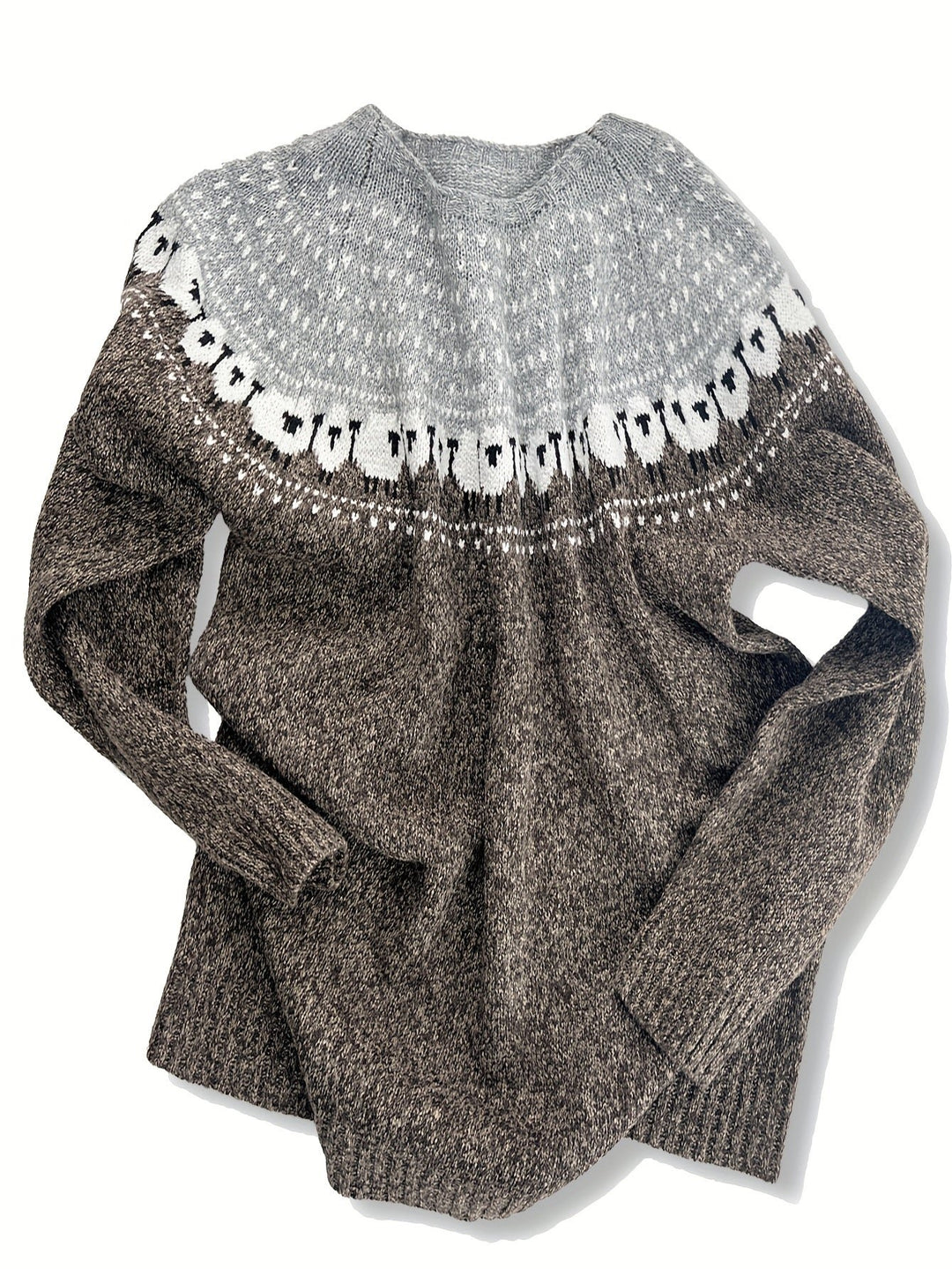 Dames Dikke Gebreide Trui Schapenpatroon Jacquard Pullover