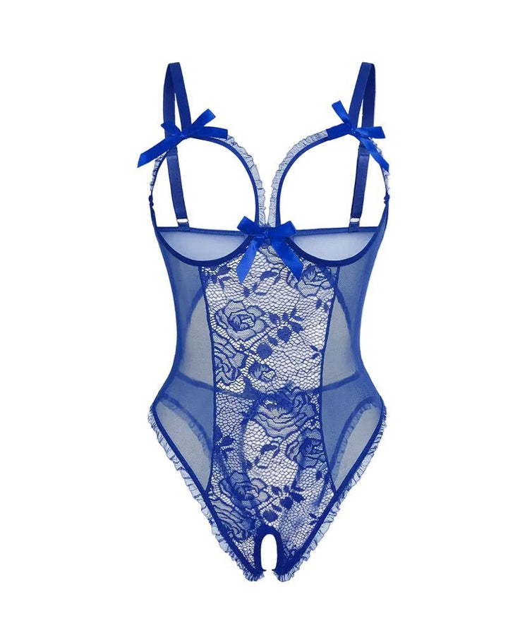 Dames Doorschijnende Mesh Bodysuit Mouwloos Open Design - Blue