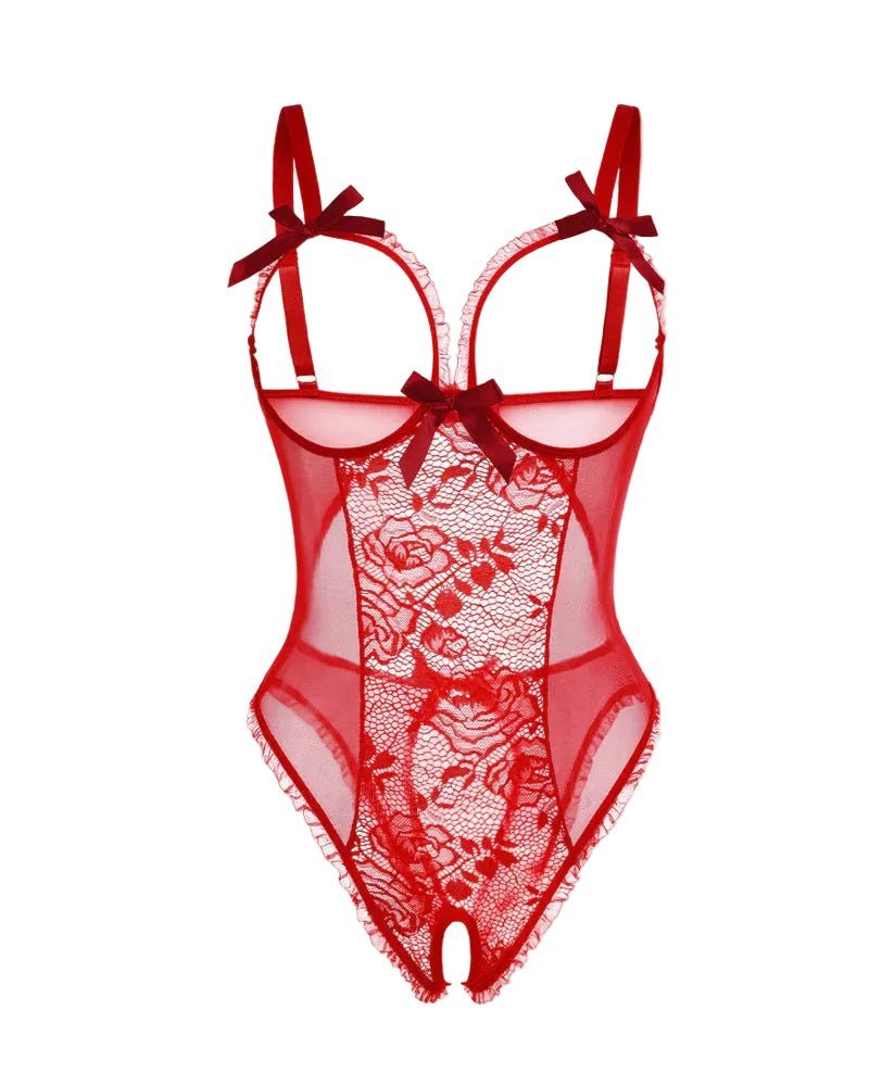 Dames Doorschijnende Mesh Bodysuit Mouwloos Open Design - Red