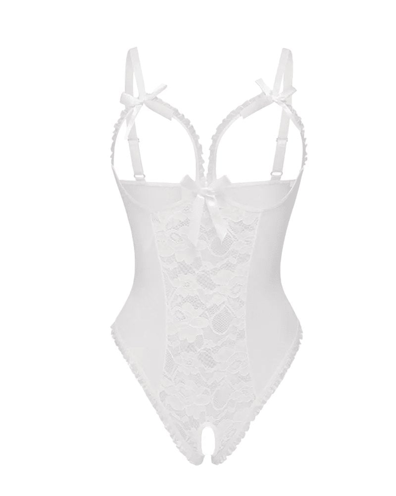 Dames Doorschijnende Mesh Bodysuit Mouwloos Open Design - White
