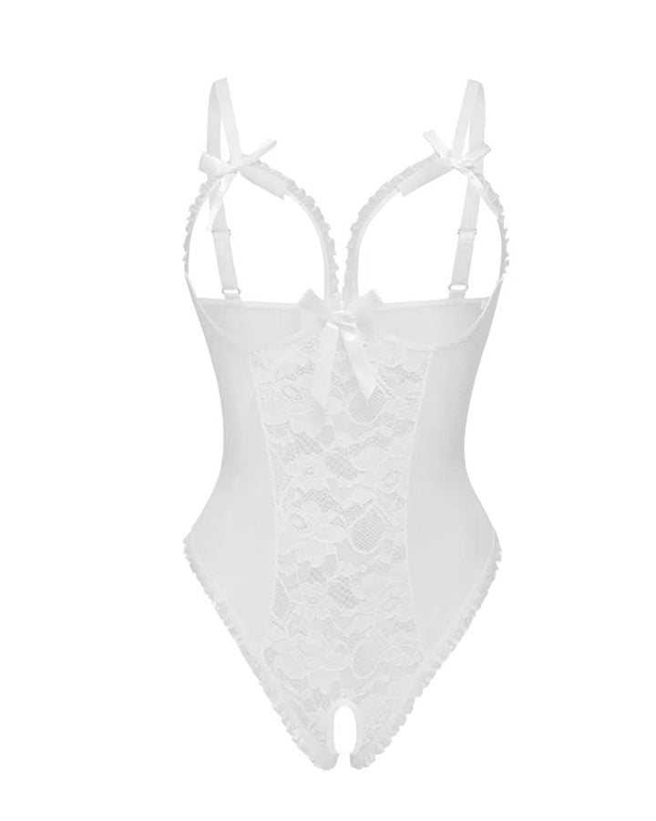 Dames Doorschijnende Mesh Bodysuit Mouwloos Open Design - White
