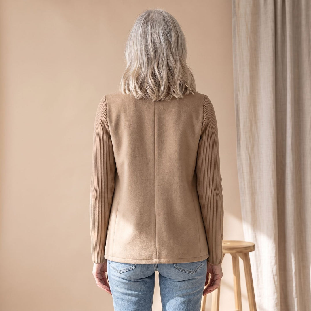 Dames Dubbele Knoop Blazer met Gebreide Mouwen