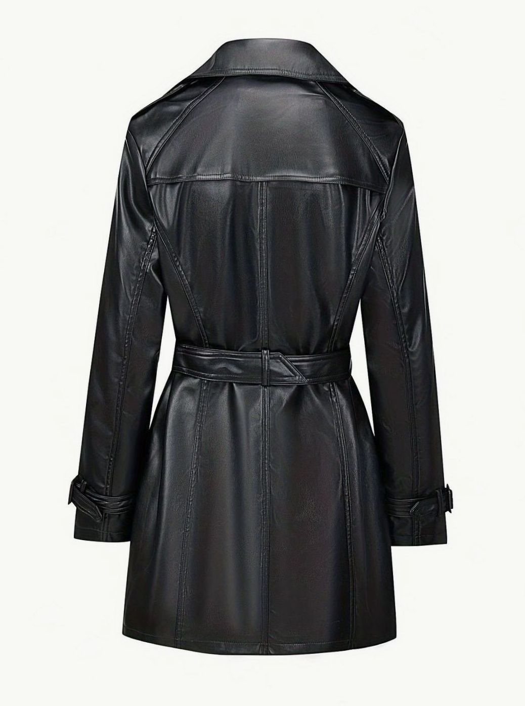 Dames Dubbelrijige Getailleerde Faux-Leren Trenchcoat Vintage Stijl