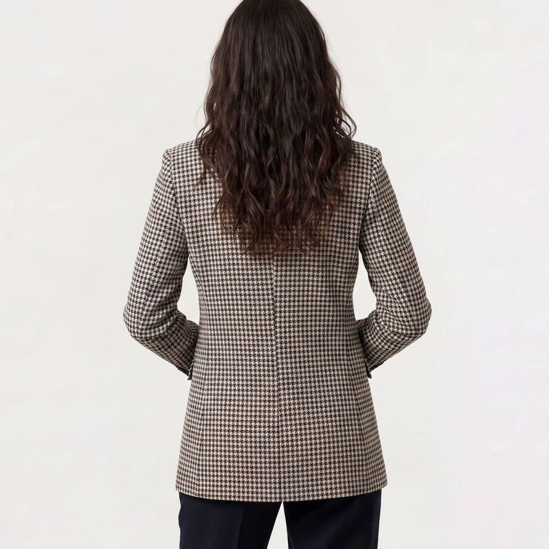 Dames Dubbelrijige Houndstooth Blazer met Notched Revers