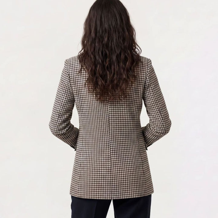 Dames Dubbelrijige Houndstooth Blazer met Notched Revers