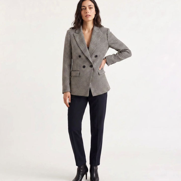 Dames Dubbelrijige Houndstooth Blazer met Notched Revers
