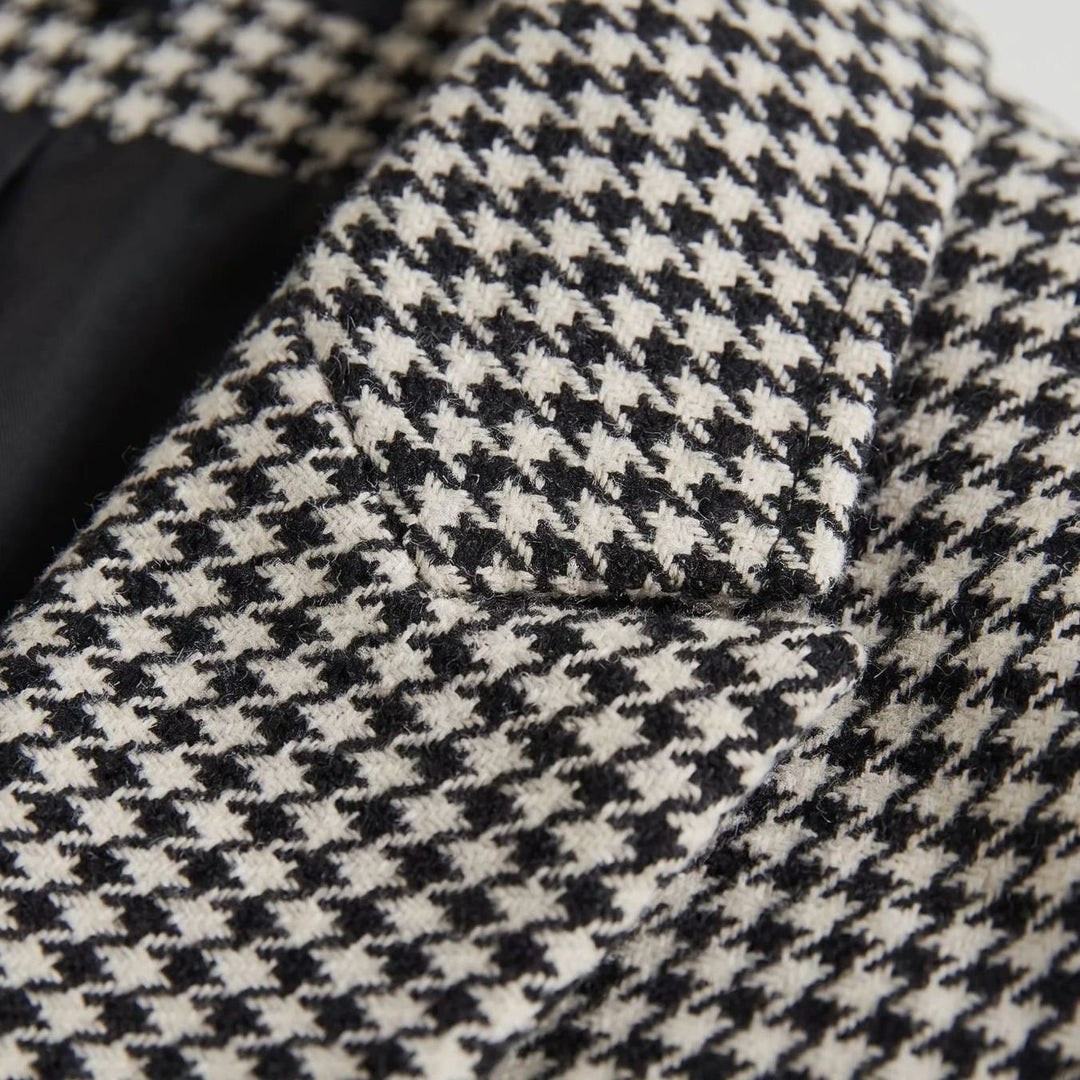 Dames Dubbelrijige Houndstooth Blazer met Notched Revers