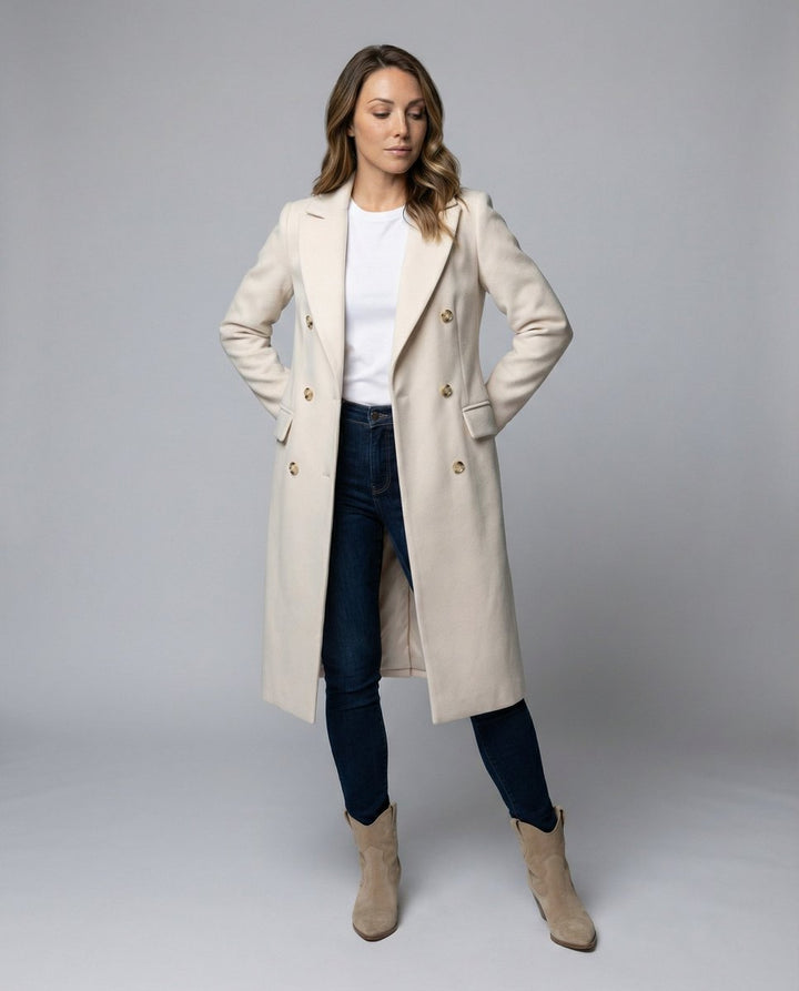 Dames Dubbelrijige Lange Polyester Winterjas