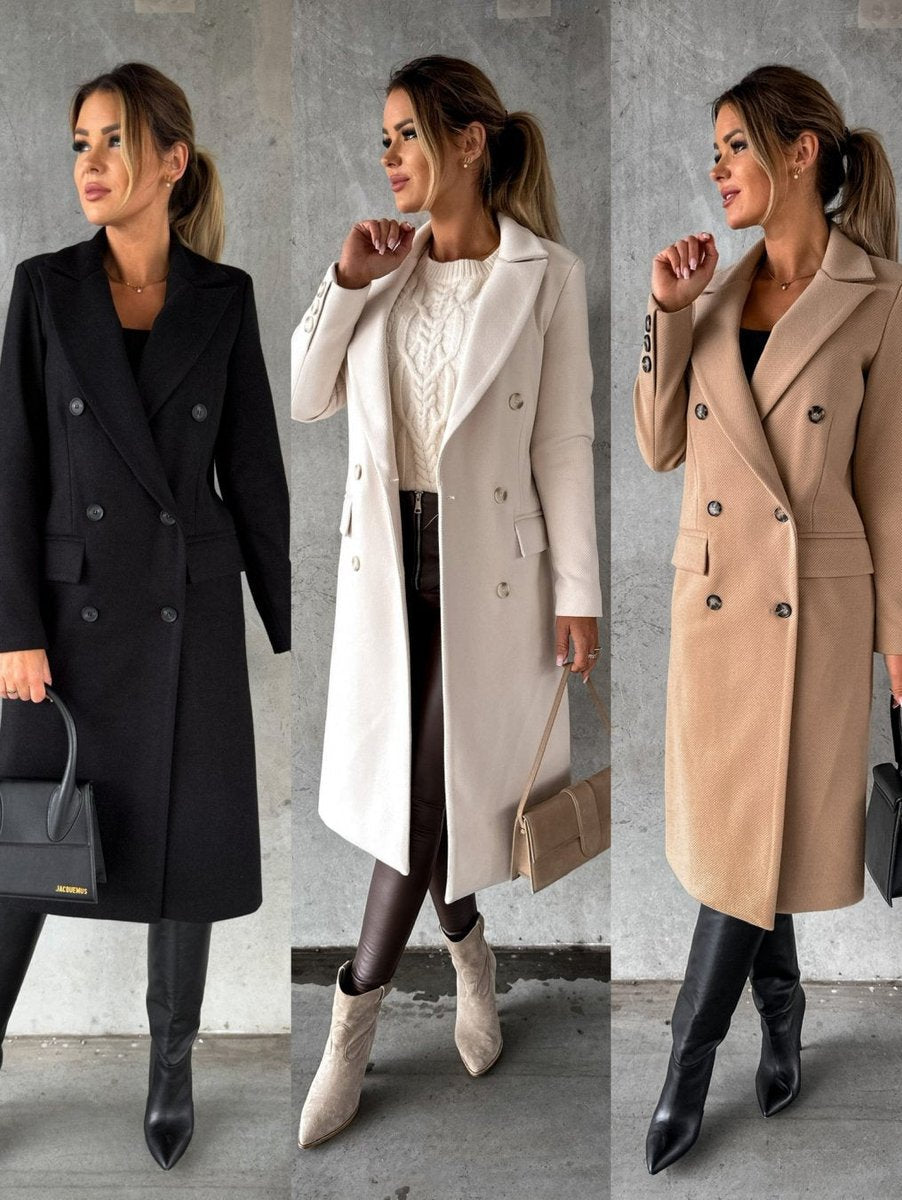 Dames Dubbelrijige Lange Polyester Winterjas