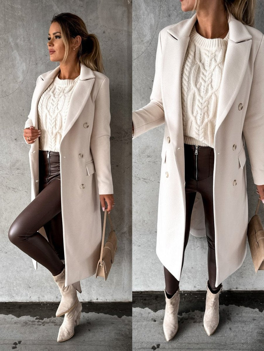 Dames Dubbelrijige Lange Polyester Winterjas