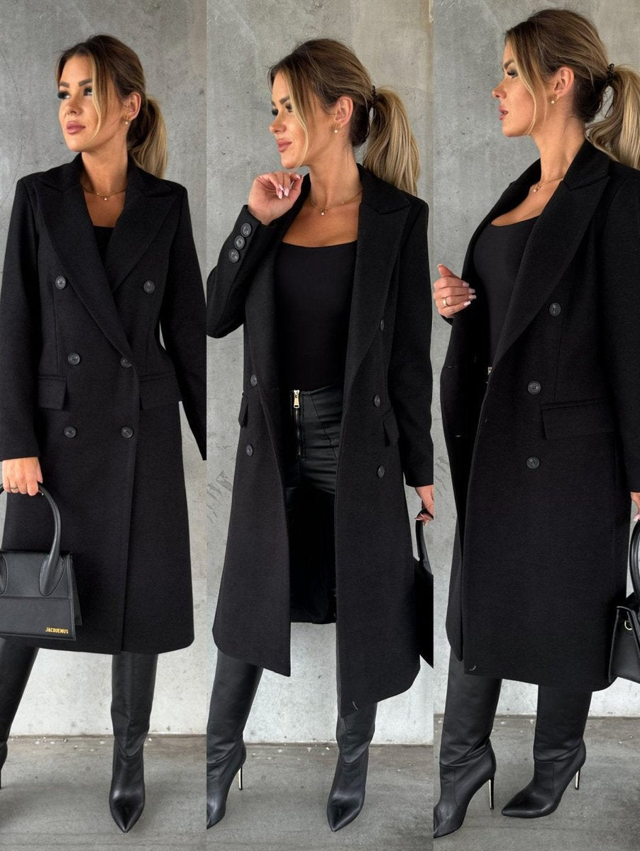 Dames Dubbelrijige Lange Polyester Winterjas