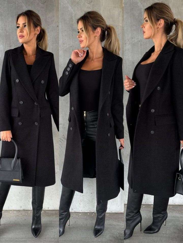 Dames Dubbelrijige Lange Polyester Winterjas