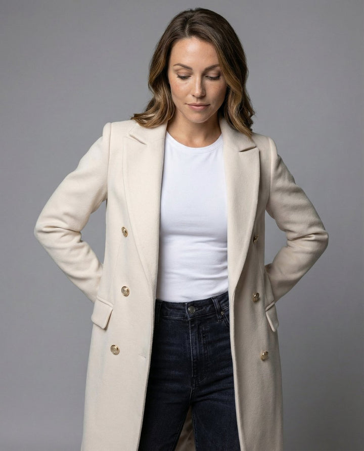 Dames Dubbelrijige Lange Polyester Winterjas