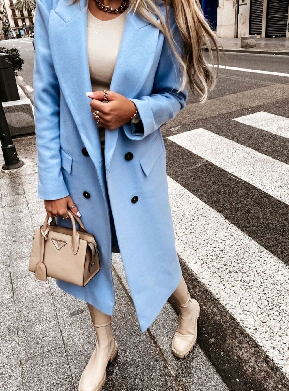 Dames Dubbelrijige Retro Winterjas Lang Wol
