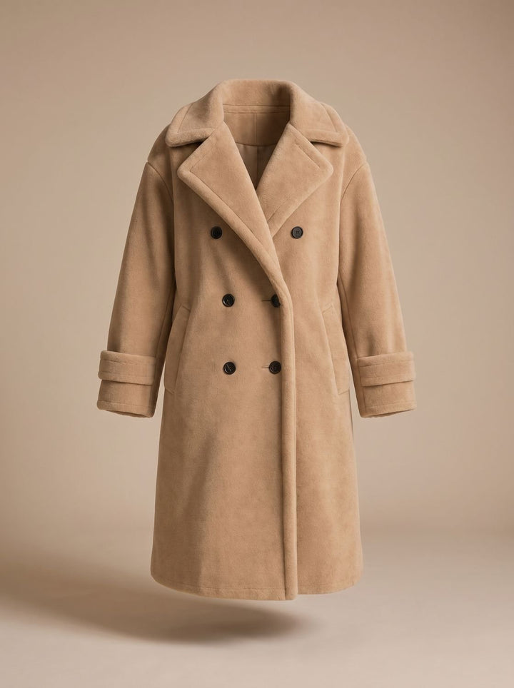 Dames Dubbelrijige Teddy Jas Faux Leather Trenchcoat Stijl - Khaki