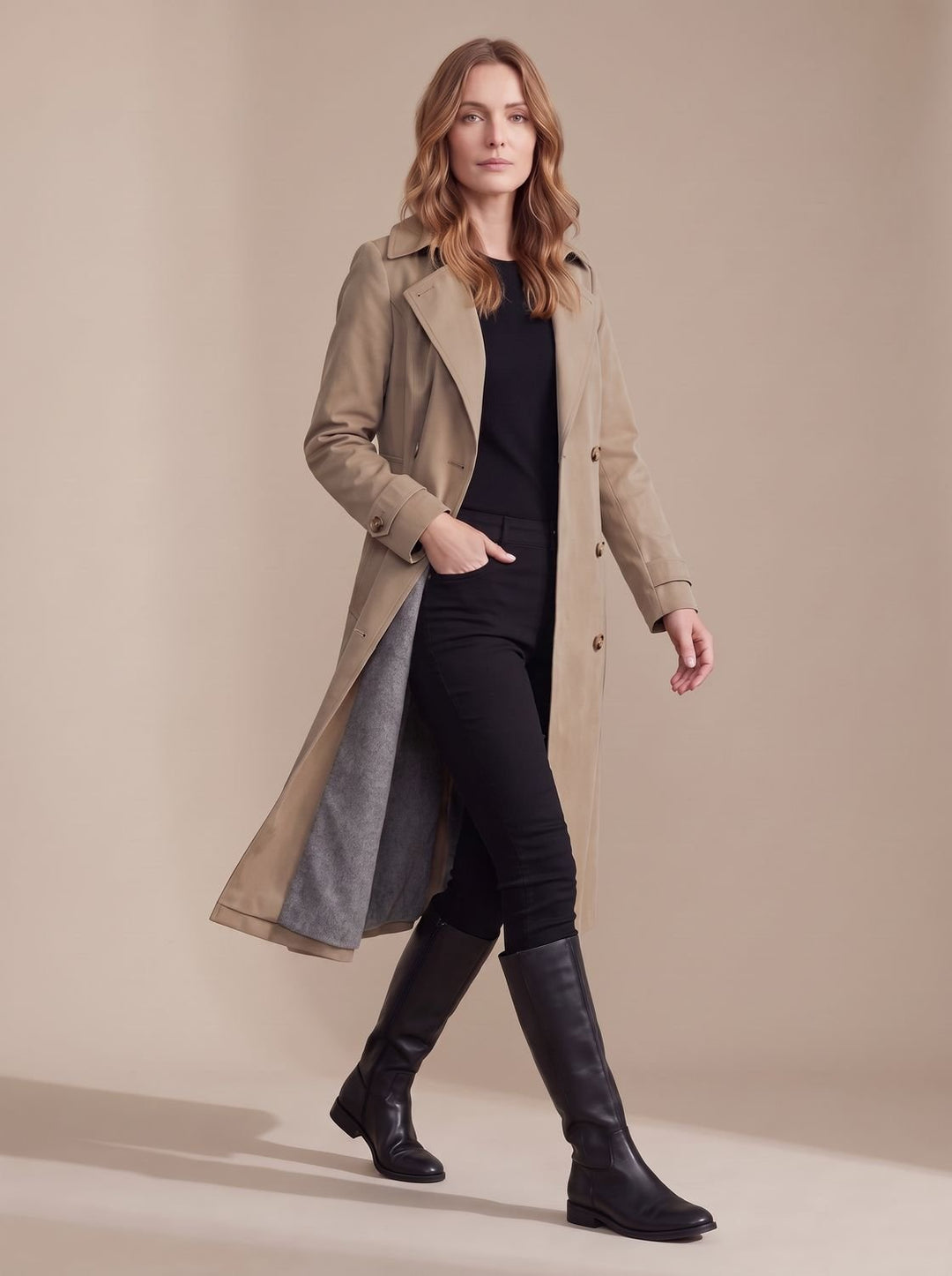 Dames Dubbelrijige Wintertrenchcoat met Imitatiebont Voering