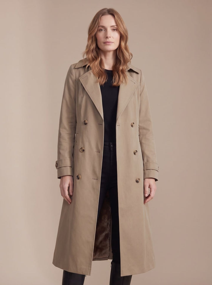 Dames Dubbelrijige Wintertrenchcoat met Imitatiebont Voering