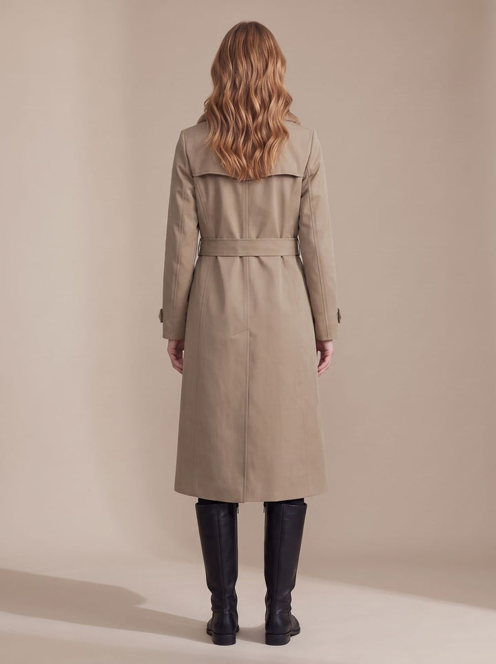 Dames Dubbelrijige Wintertrenchcoat met Imitatiebont Voering