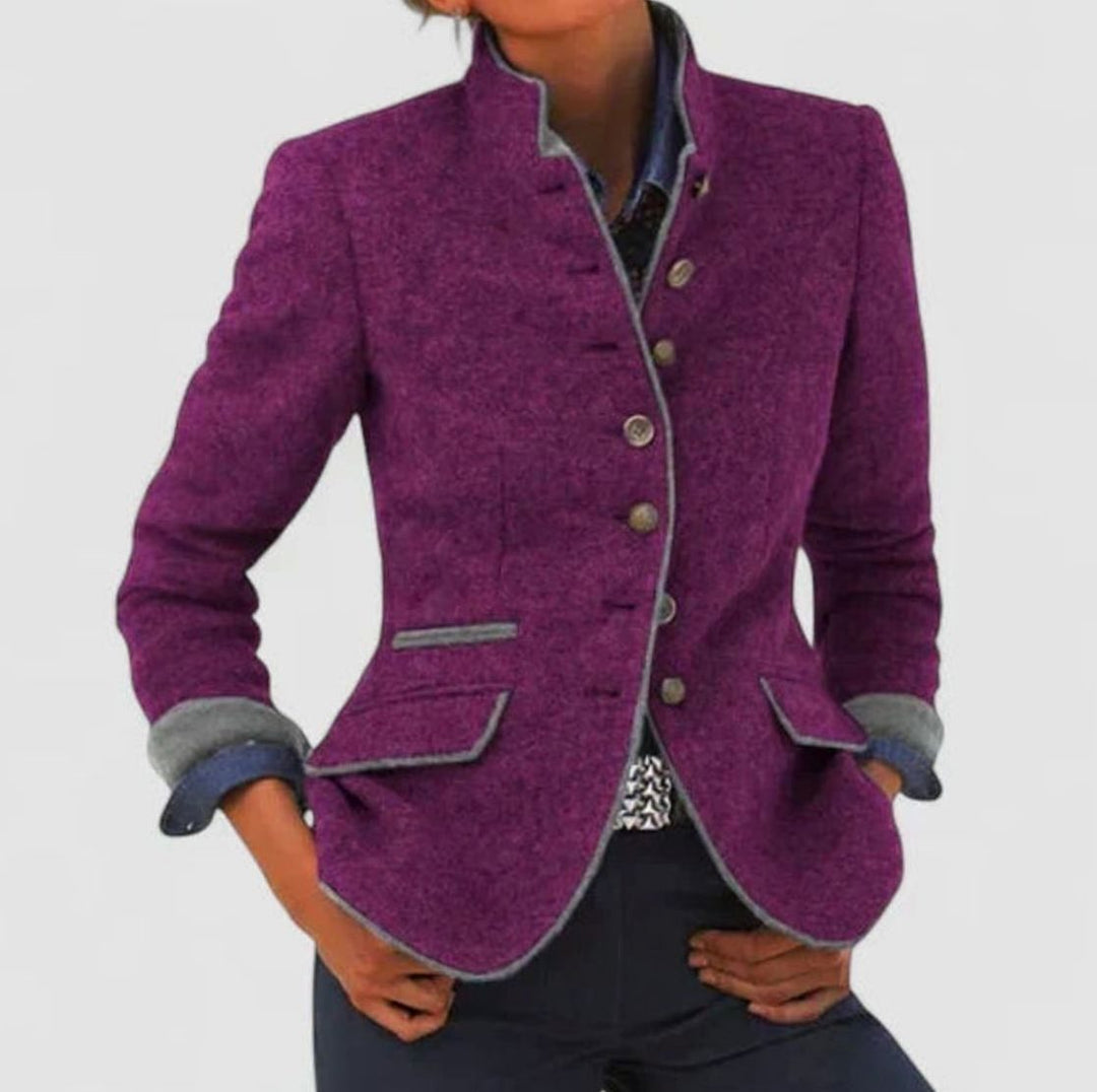 Dames Elegant Cardigan Blazer Staande Kraag Knoopsluiting - Paars