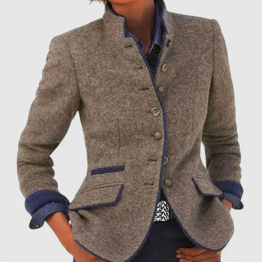 Dames Elegant Cardigan Blazer Staande Kraag Knoopsluiting - Karamel