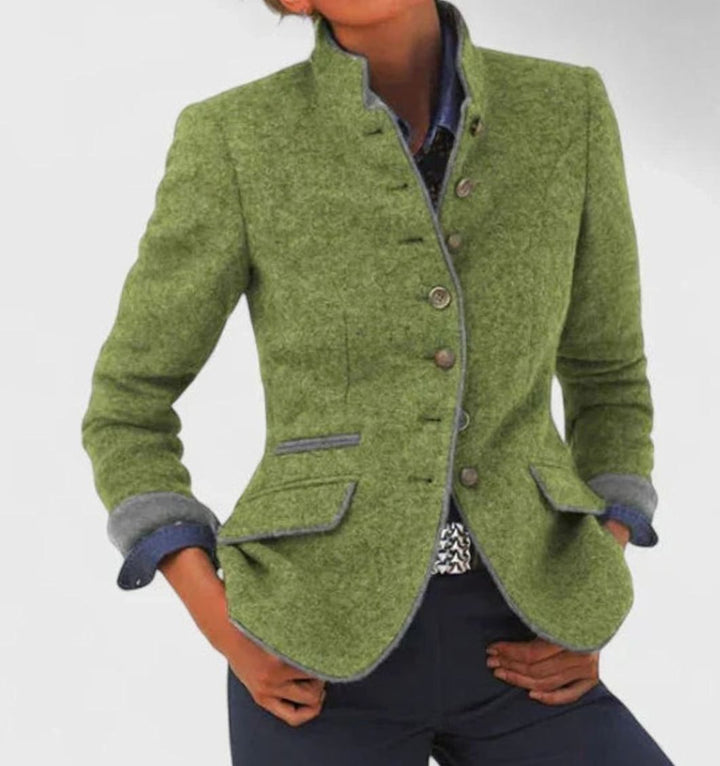 Dames Elegant Cardigan Blazer Staande Kraag Knoopsluiting - Groen