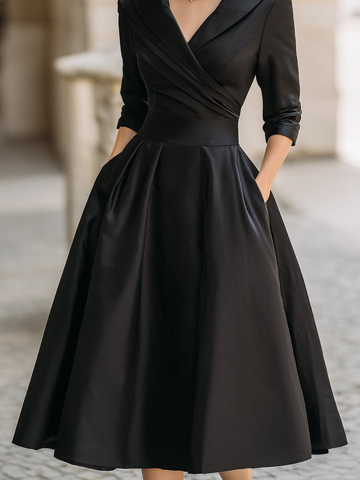 Dames Elegante A-lijn Cocktail Party Dress V-hals Midi