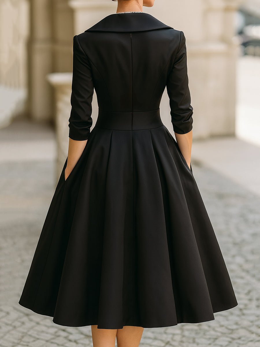 Dames Elegante A-lijn Cocktail Party Dress V-hals Midi
