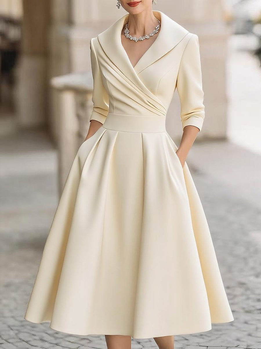 Dames Elegante A-lijn Cocktail Party Dress V-hals Midi - Beige