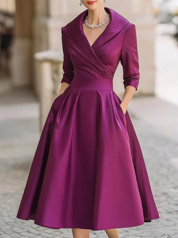 Dames Elegante A-lijn Cocktail Party Dress V-hals Midi - Lila