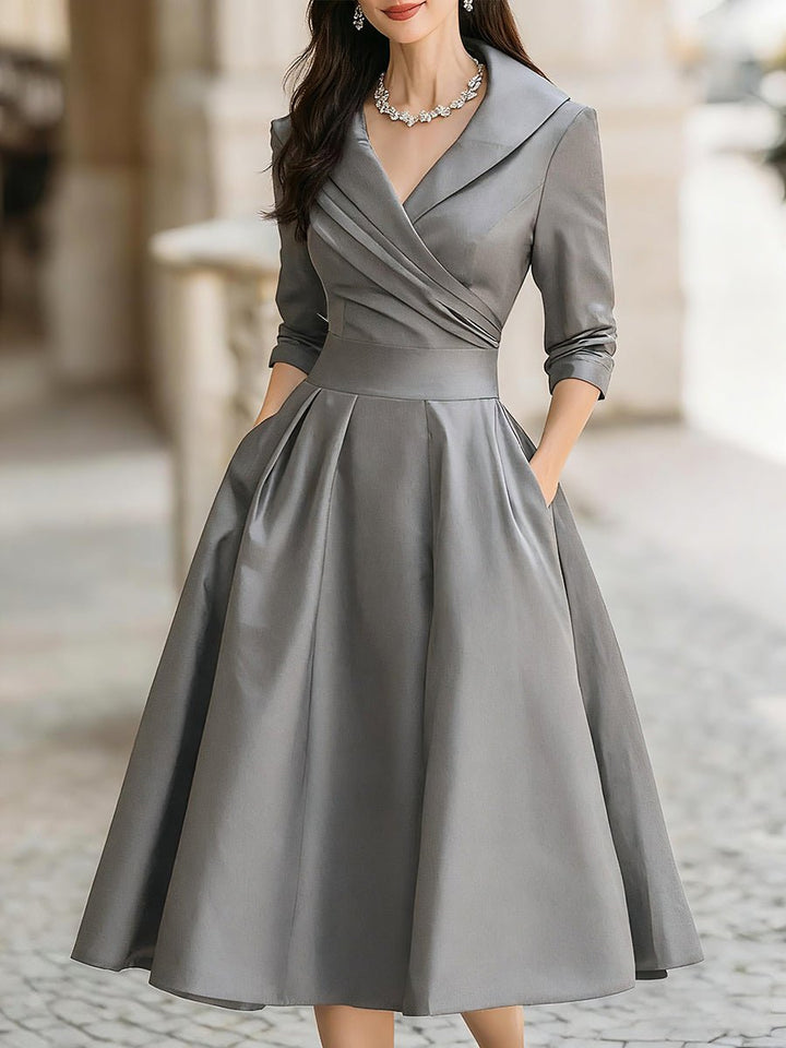 Dames Elegante A-lijn Cocktail Party Dress V-hals Midi - Grijs