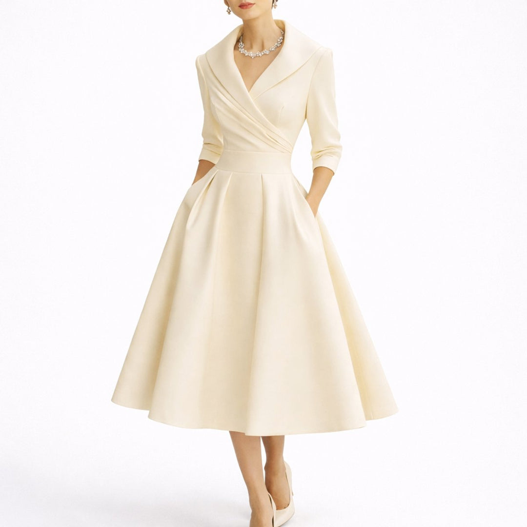 Dames Elegante A-lijn Midi Jurk Bruidsmeisjes Herfstbruiloft Gast - Wit